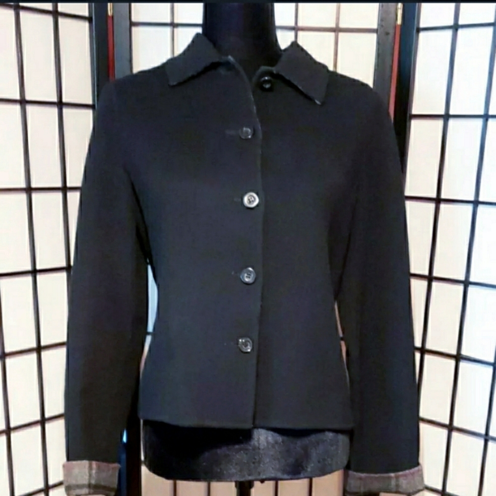 CHARTER CLUB Reversible Black/Plaid Wool Blend Jac